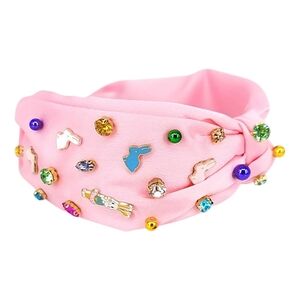 Pink Easter Bunny Gem Cluster Bling Charm Headband Holiday Statement Headpiece